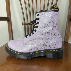 Dr Martens 1460 Boots Womens 5 Lilac Metallic Splatter Moto Streetwear Shoes Y2K